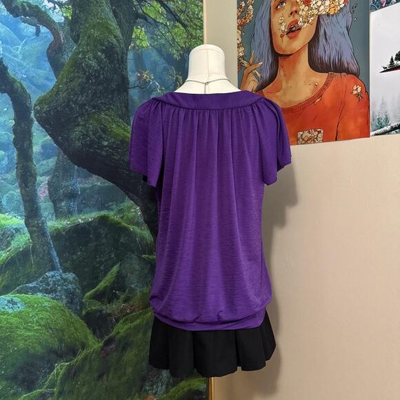 purple embroidered v neck boho flutter sleeve top y2k - Picture 3 of 5